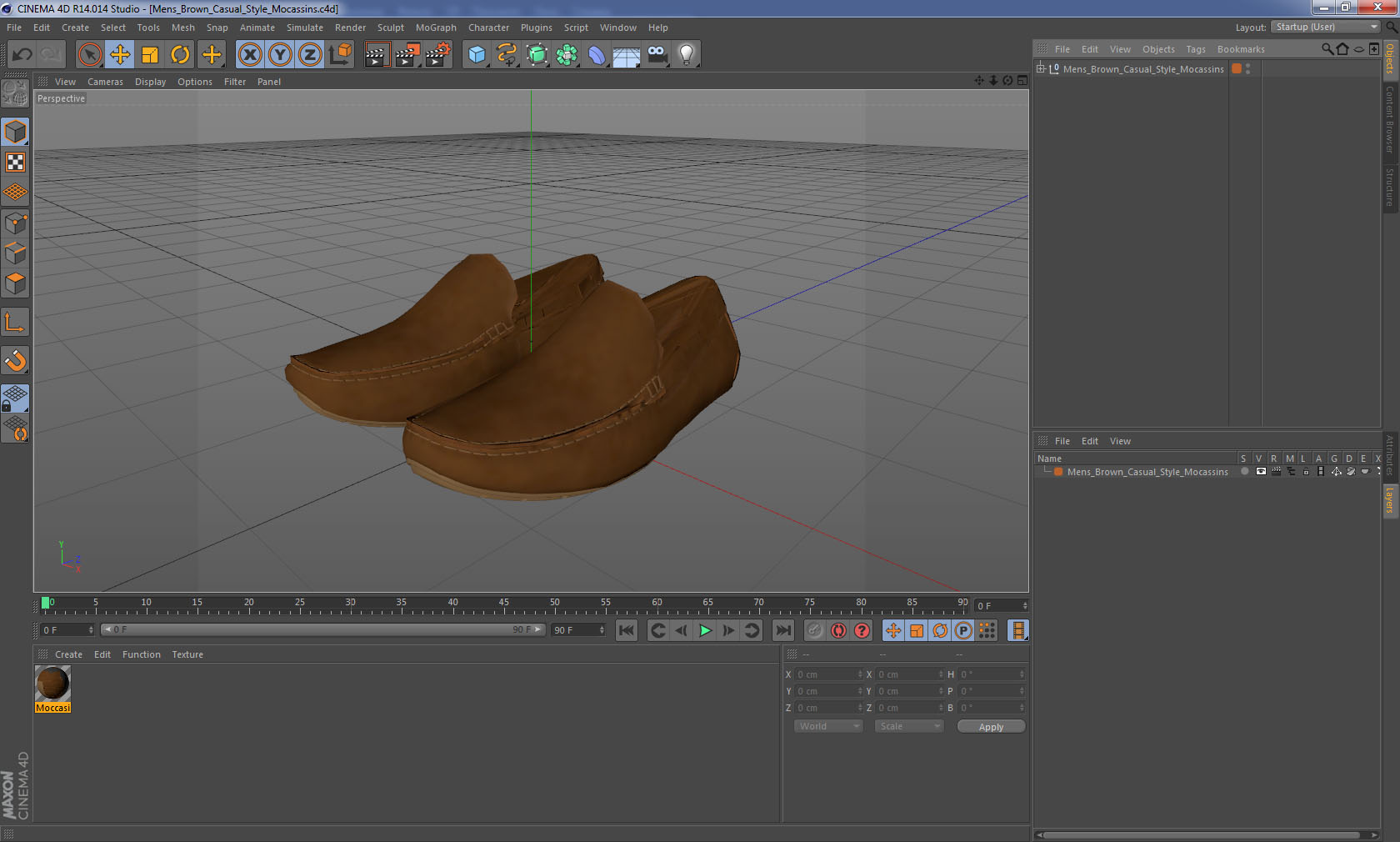 3D Mens Brown Casual Style Mocassins model