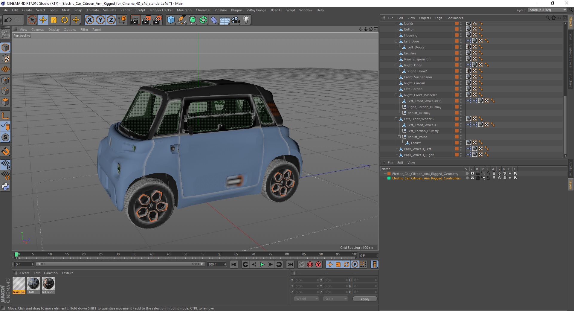 3D model Electric Car Citroen Ami Rigged for Cinema 4D