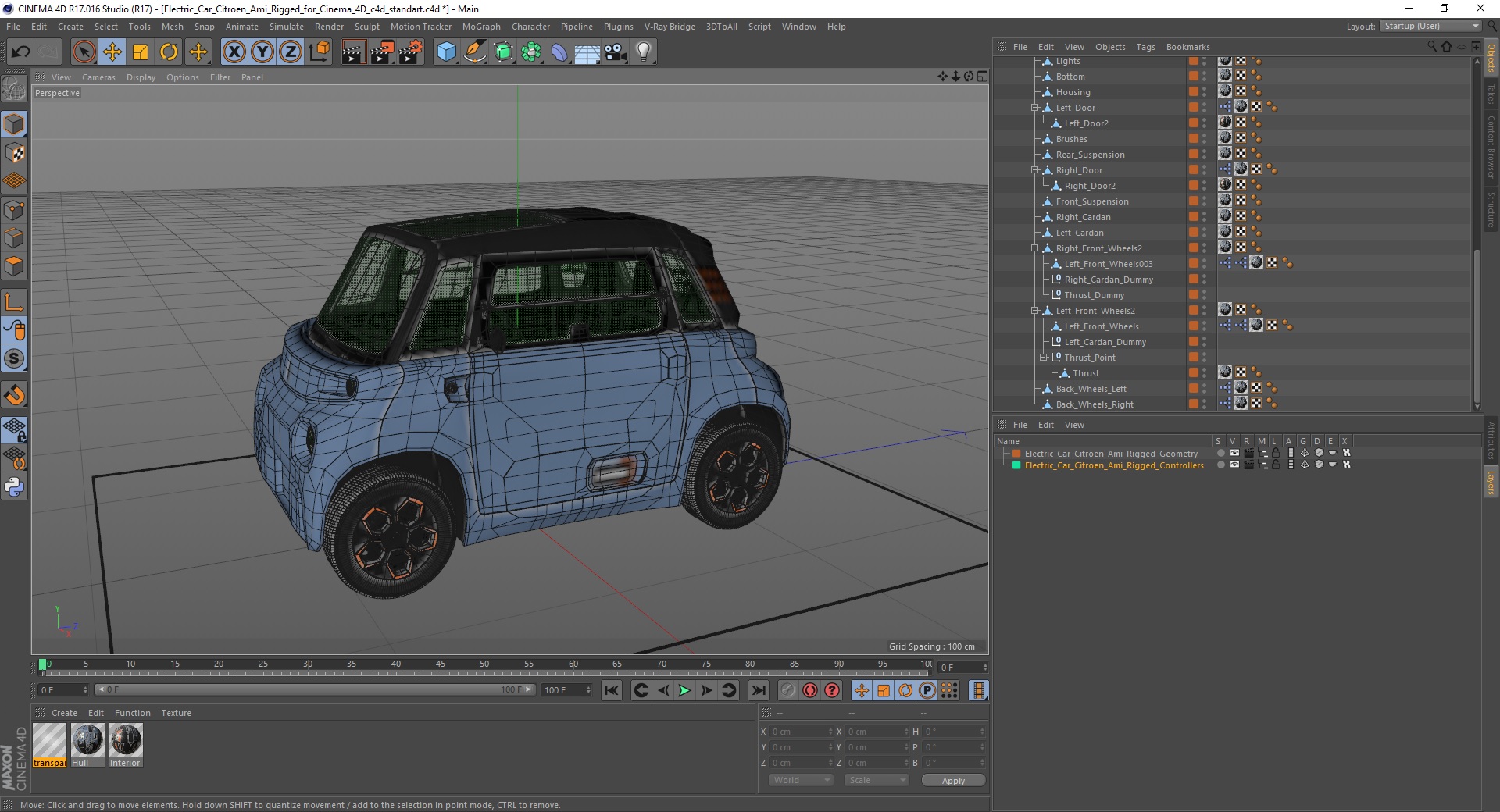 3D model Electric Car Citroen Ami Rigged for Cinema 4D