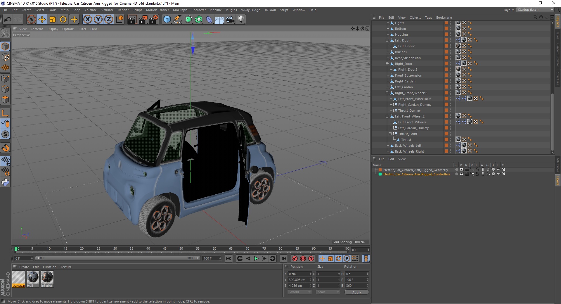 3D model Electric Car Citroen Ami Rigged for Cinema 4D