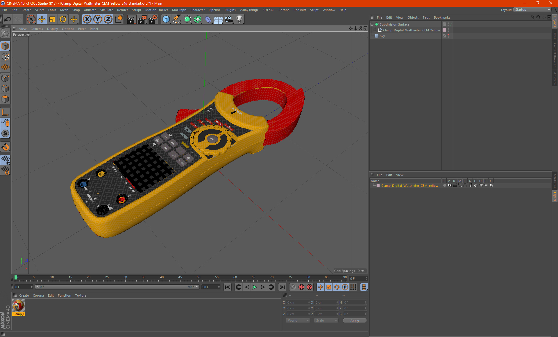 Clamp Digital Wattmeter CEM Yellow 3D model