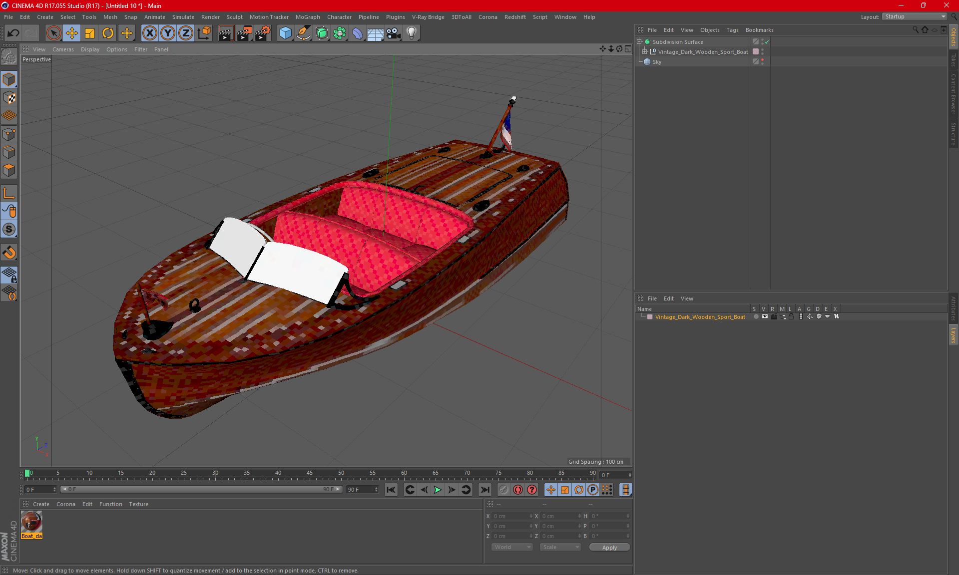 3D model Vintage Dark Wooden Sport Boat