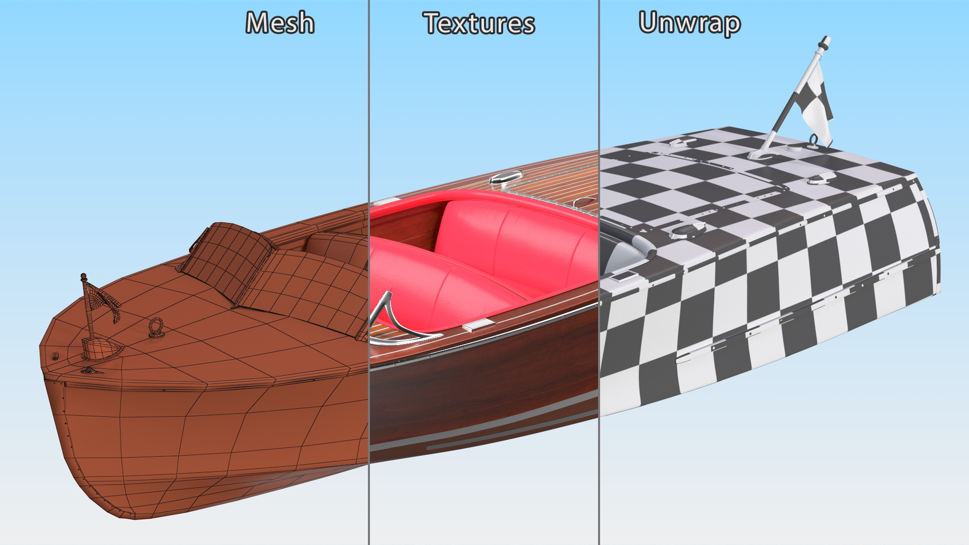 3D model Vintage Dark Wooden Sport Boat