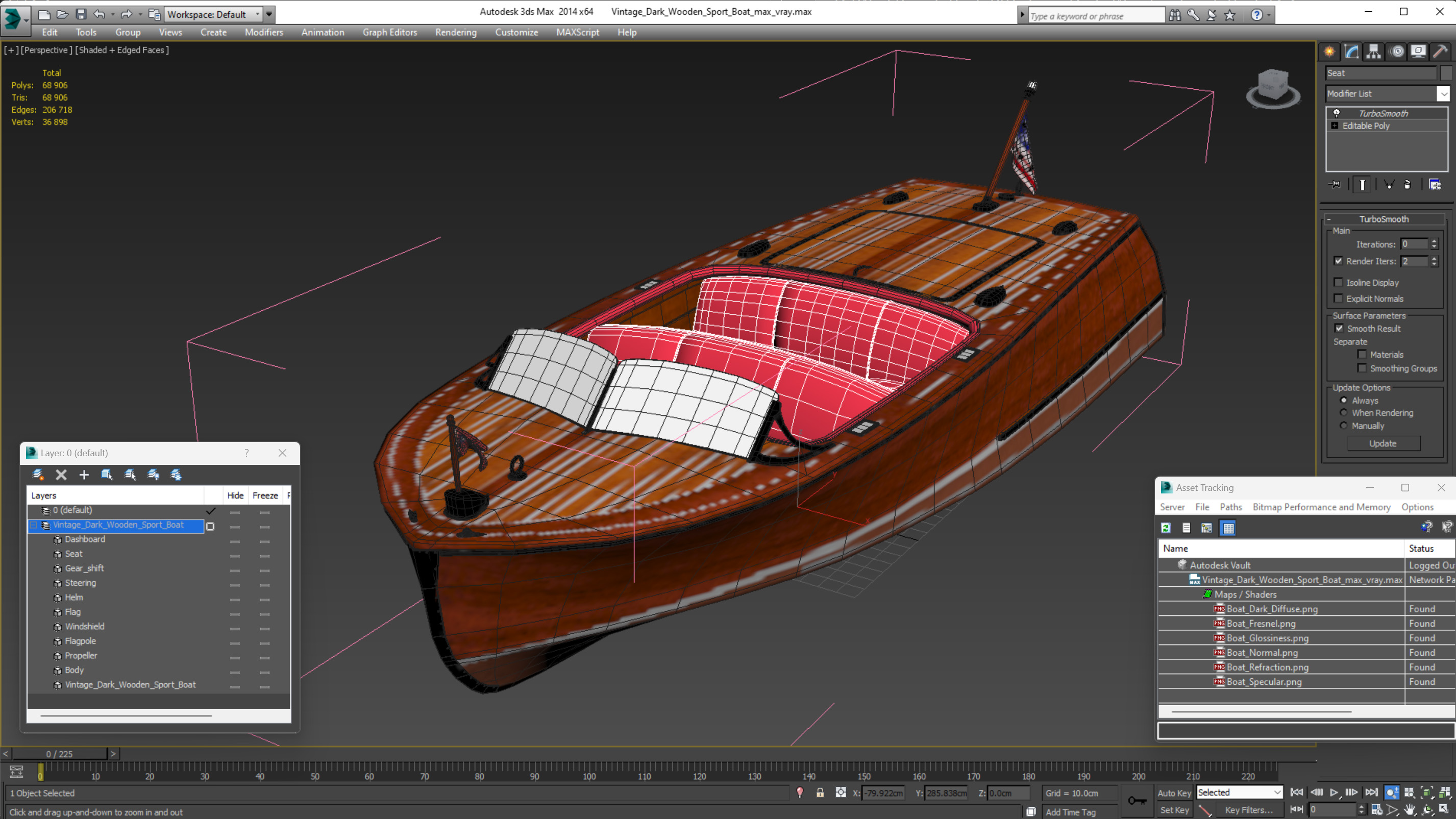 3D model Vintage Dark Wooden Sport Boat