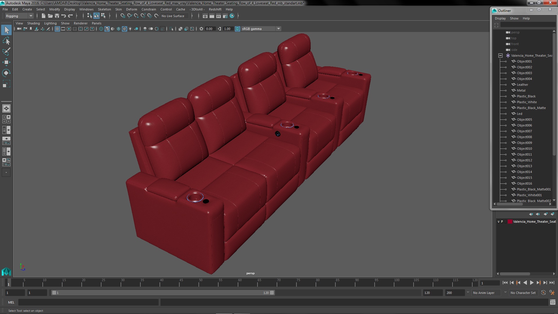 3D Valencia Home Theater Seating Row of 4 Loveseat Red