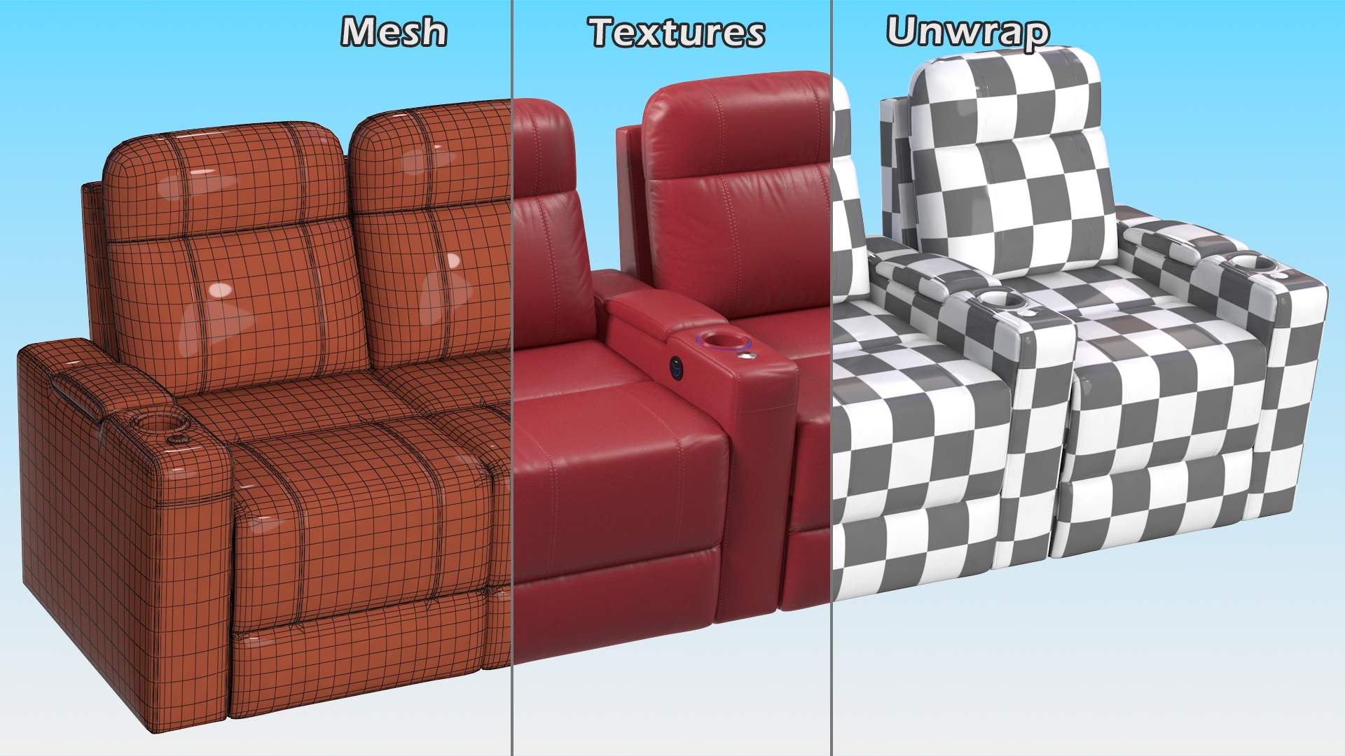 3D Valencia Home Theater Seating Row of 4 Loveseat Red