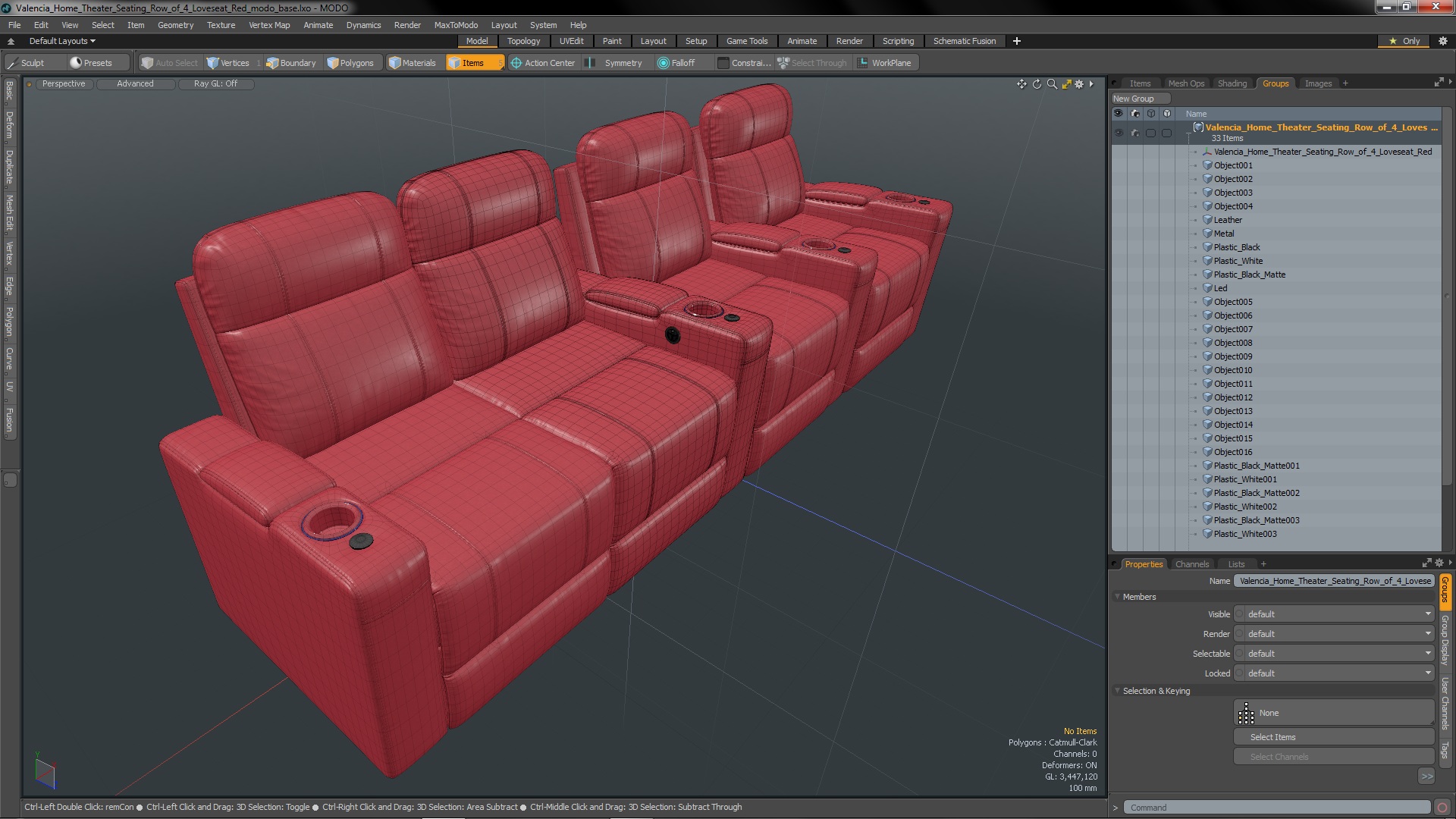 3D Valencia Home Theater Seating Row of 4 Loveseat Red
