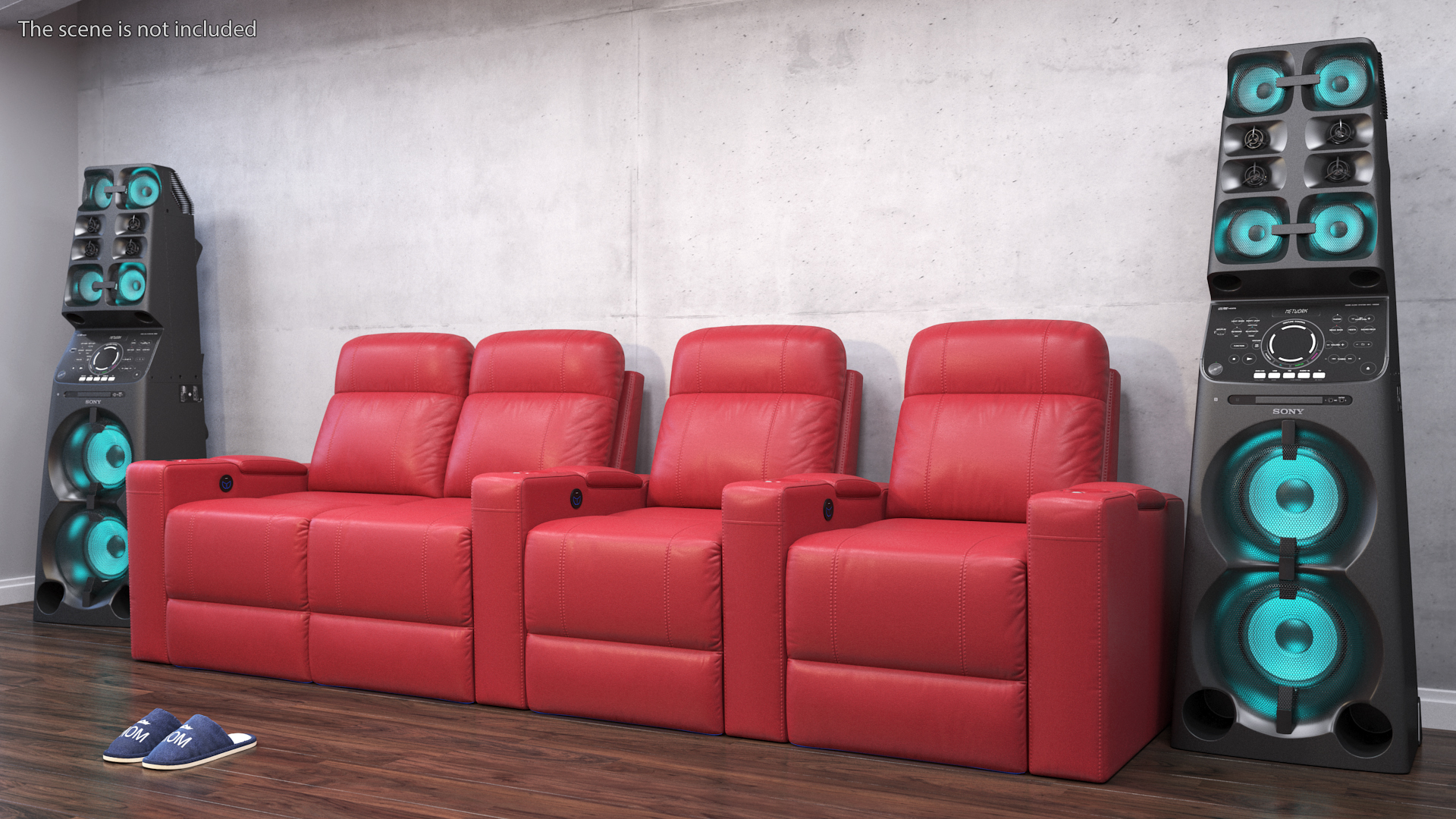 3D Valencia Home Theater Seating Row of 4 Loveseat Red