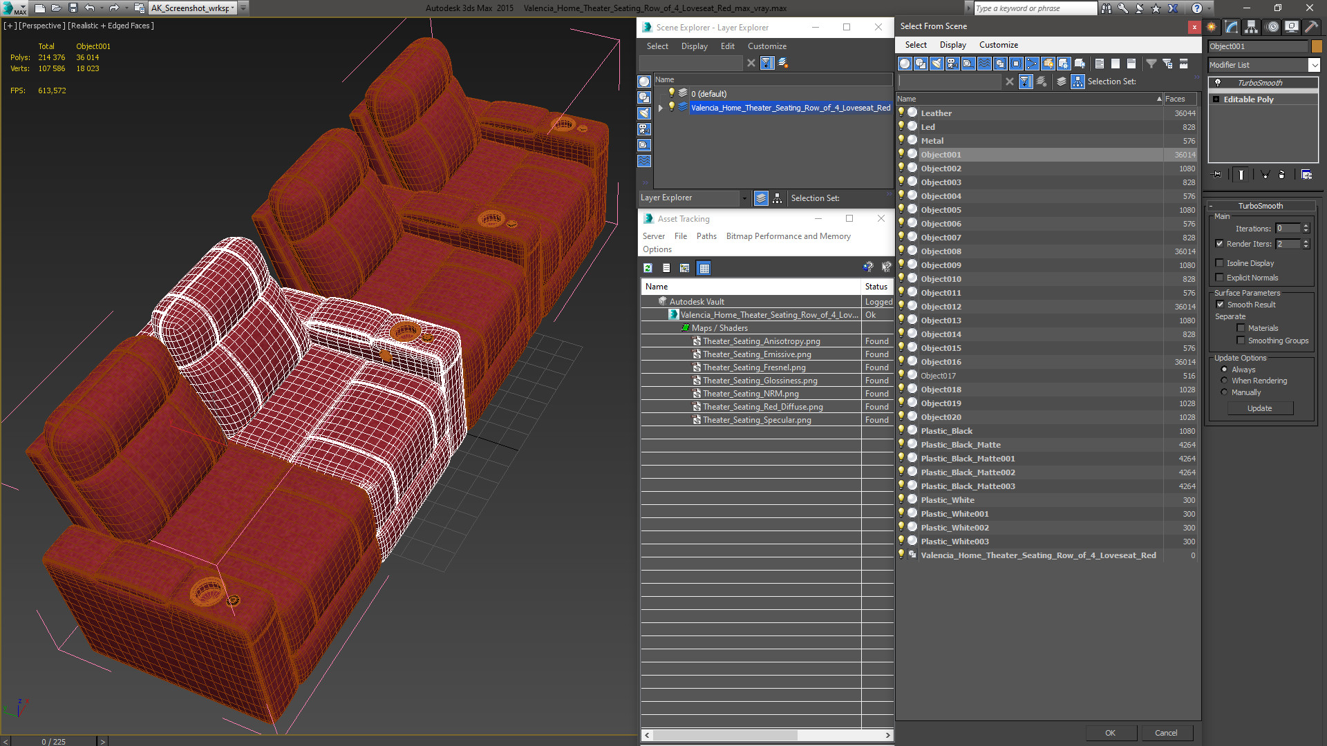 3D Valencia Home Theater Seating Row of 4 Loveseat Red