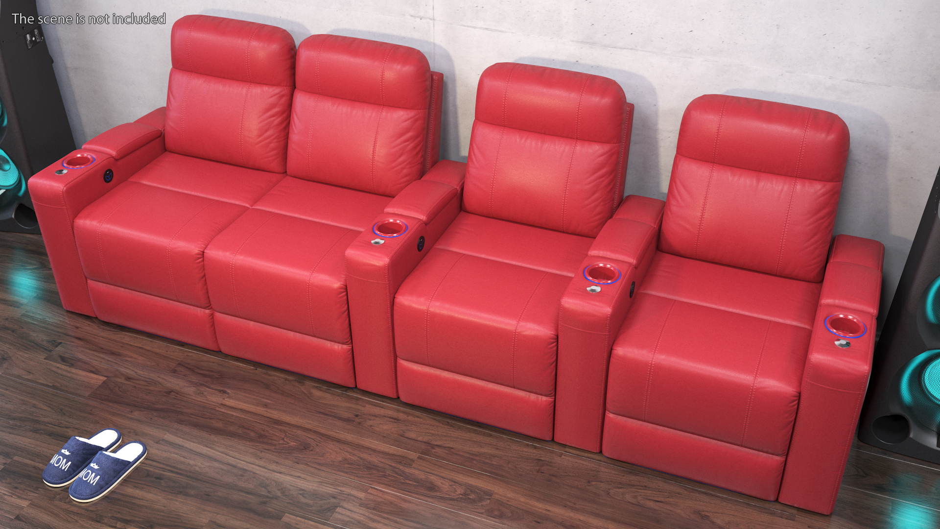 3D Valencia Home Theater Seating Row of 4 Loveseat Red