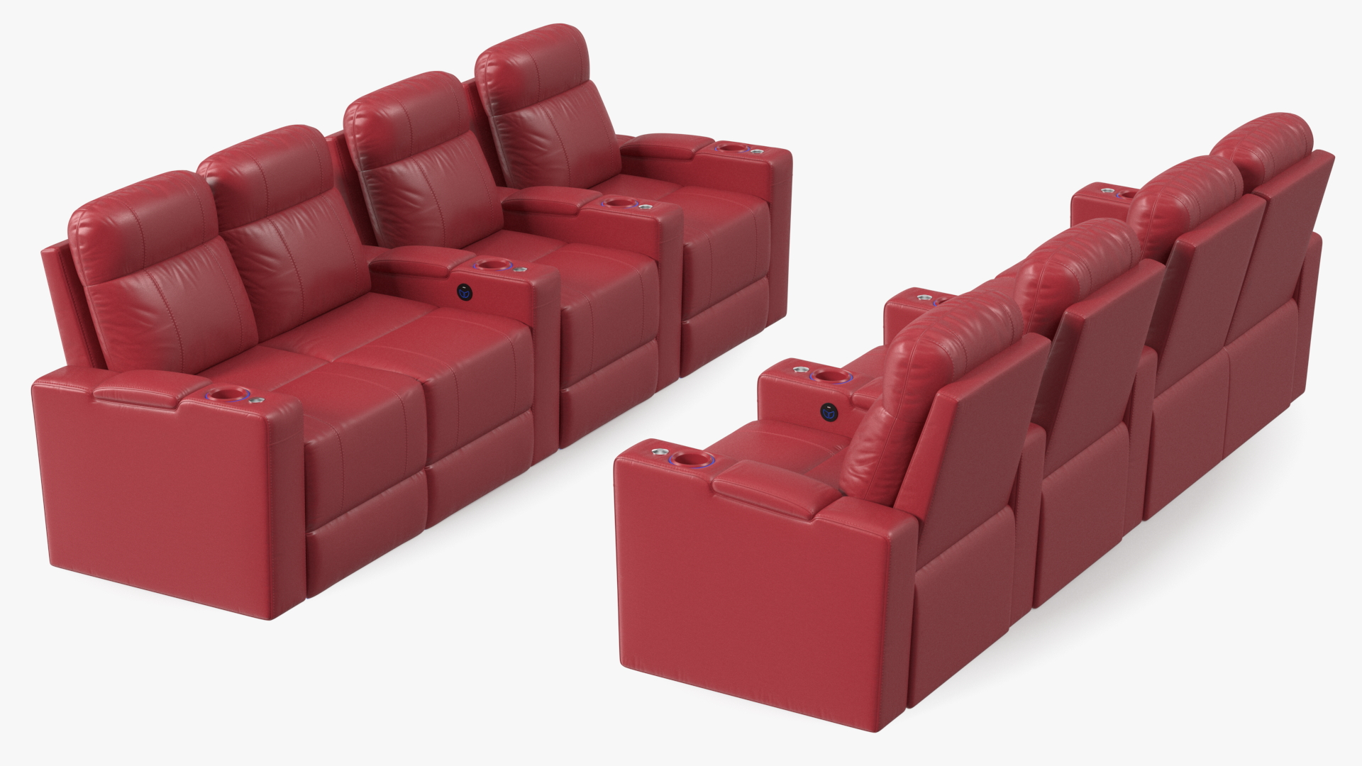 3D Valencia Home Theater Seating Row of 4 Loveseat Red