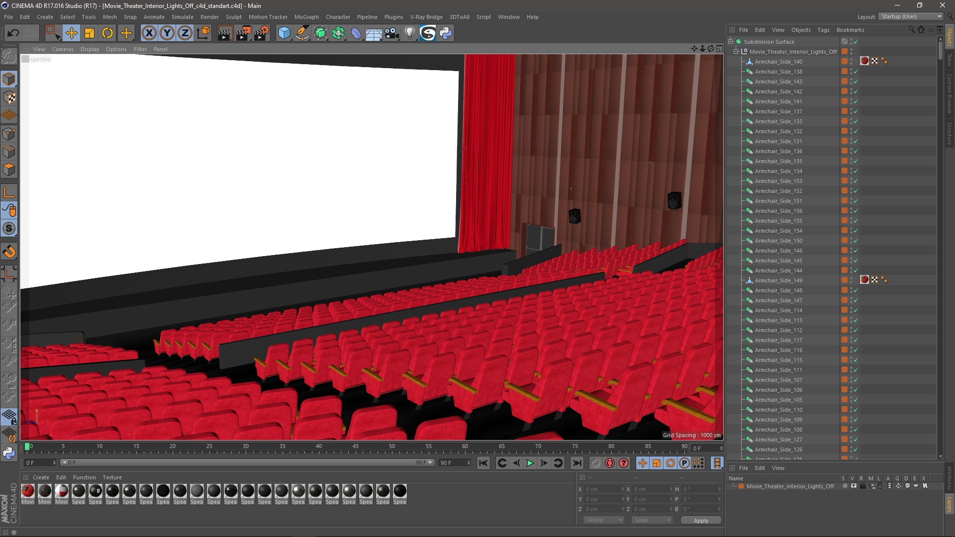 3D Movie Theater Interior Lights Off model