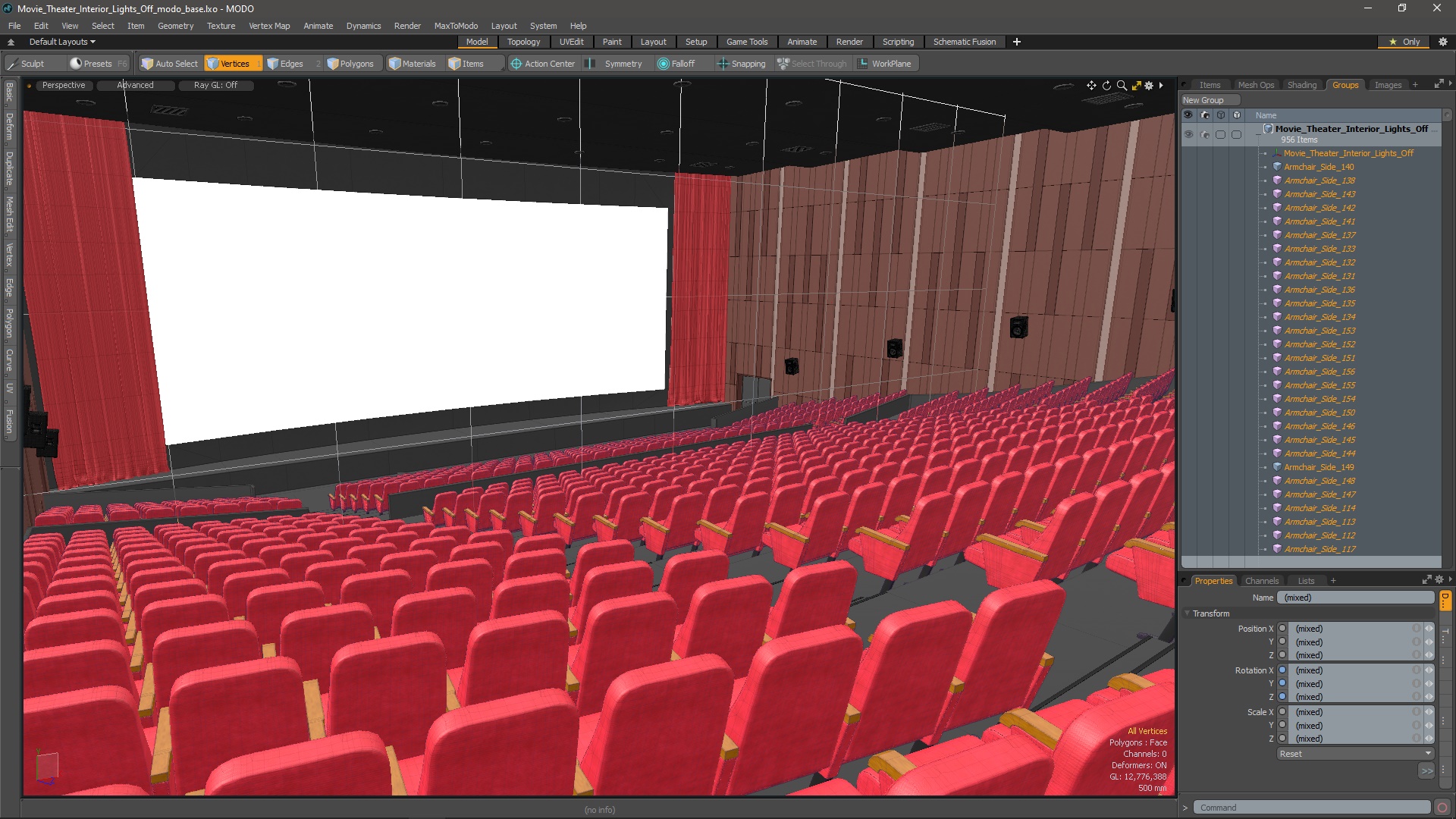3D Movie Theater Interior Lights Off model