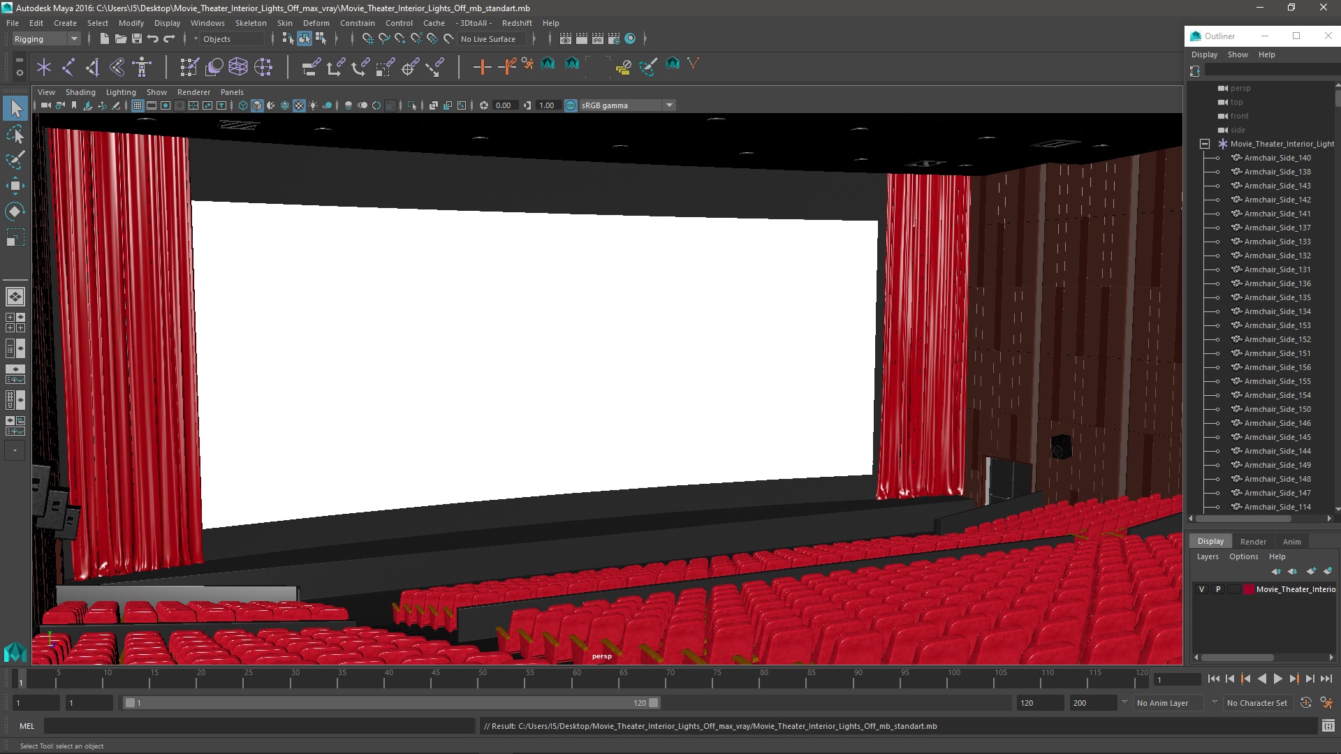 3D Movie Theater Interior Lights Off model
