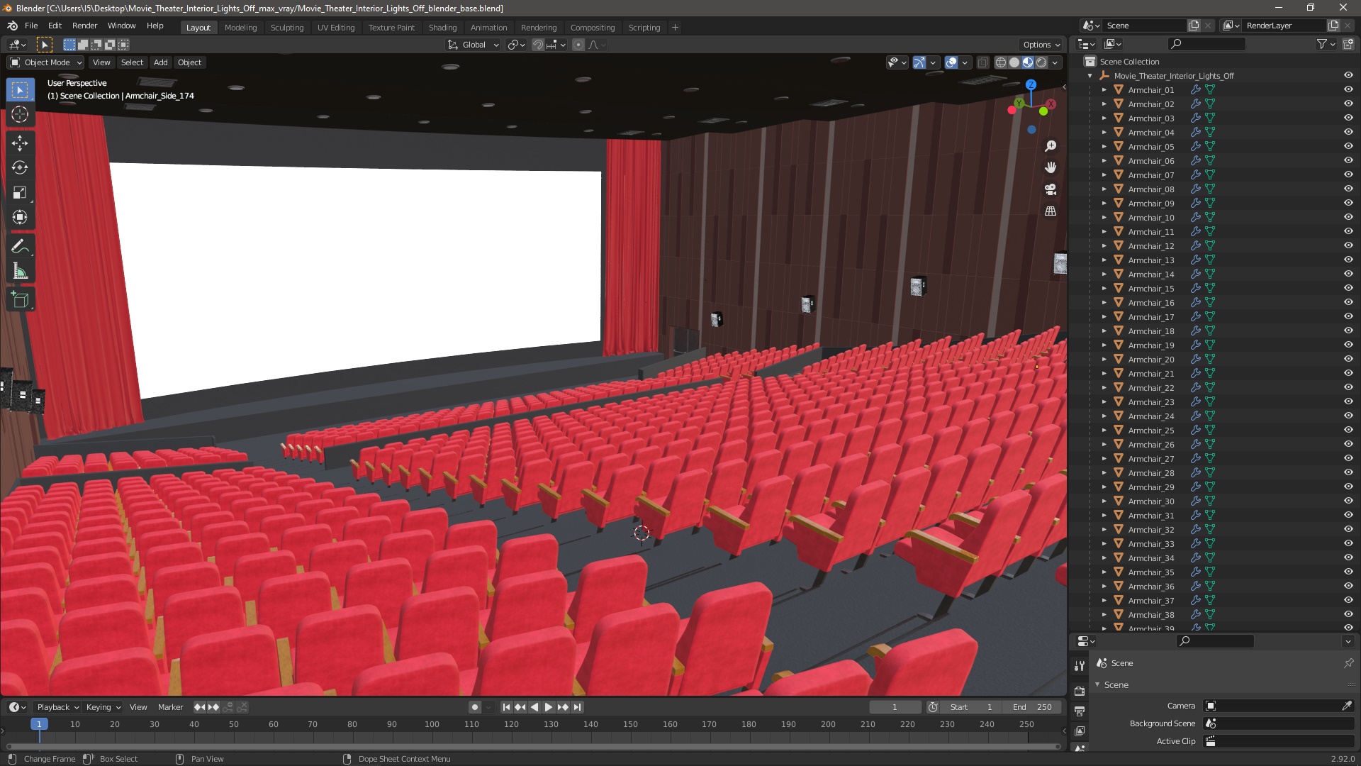 3D Movie Theater Interior Lights Off model