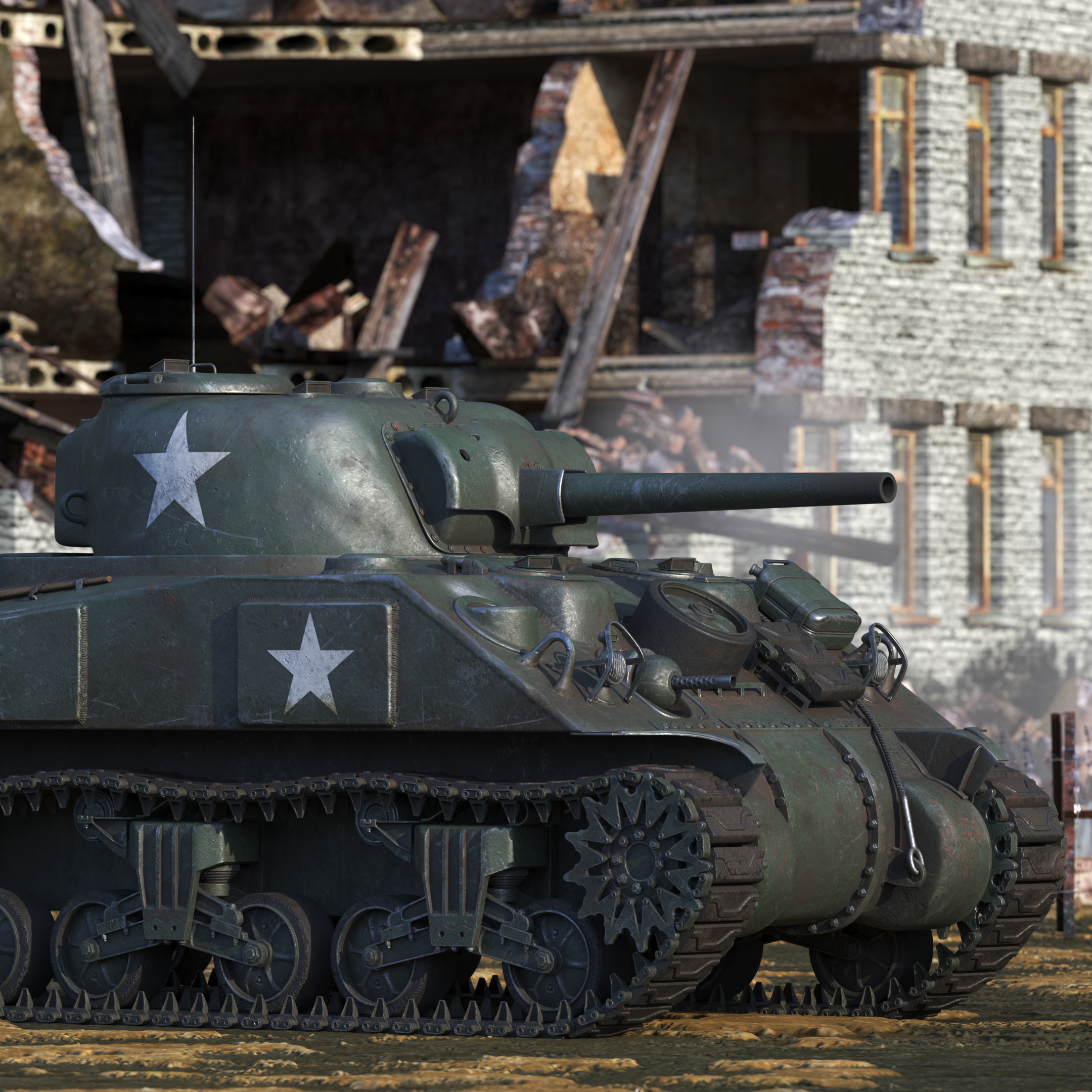 3D Combat M4 Sherman Tank Rigged for Maya model
