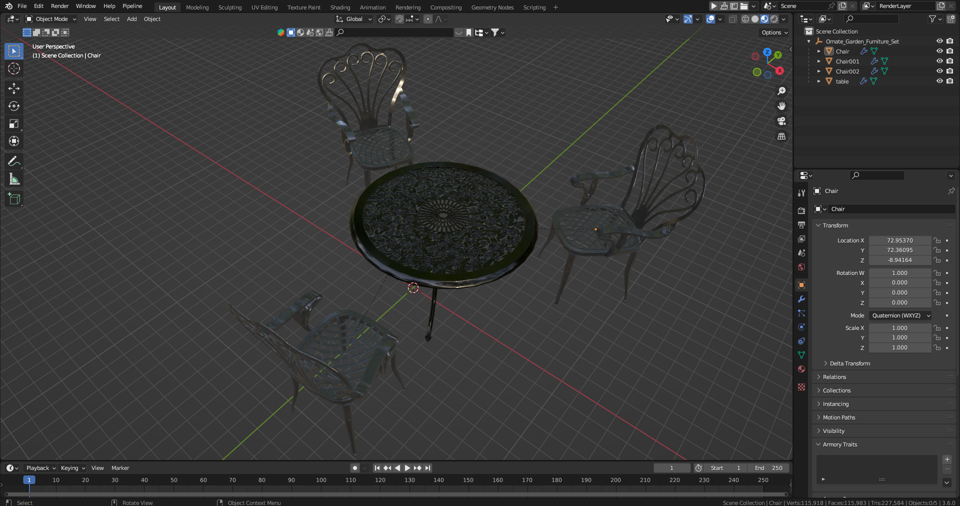 Ornate Garden Furniture Set 3D
