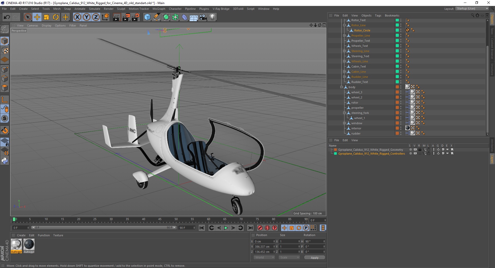3D Gyroplane Calidus 912 White Rigged for Cinema 4D model