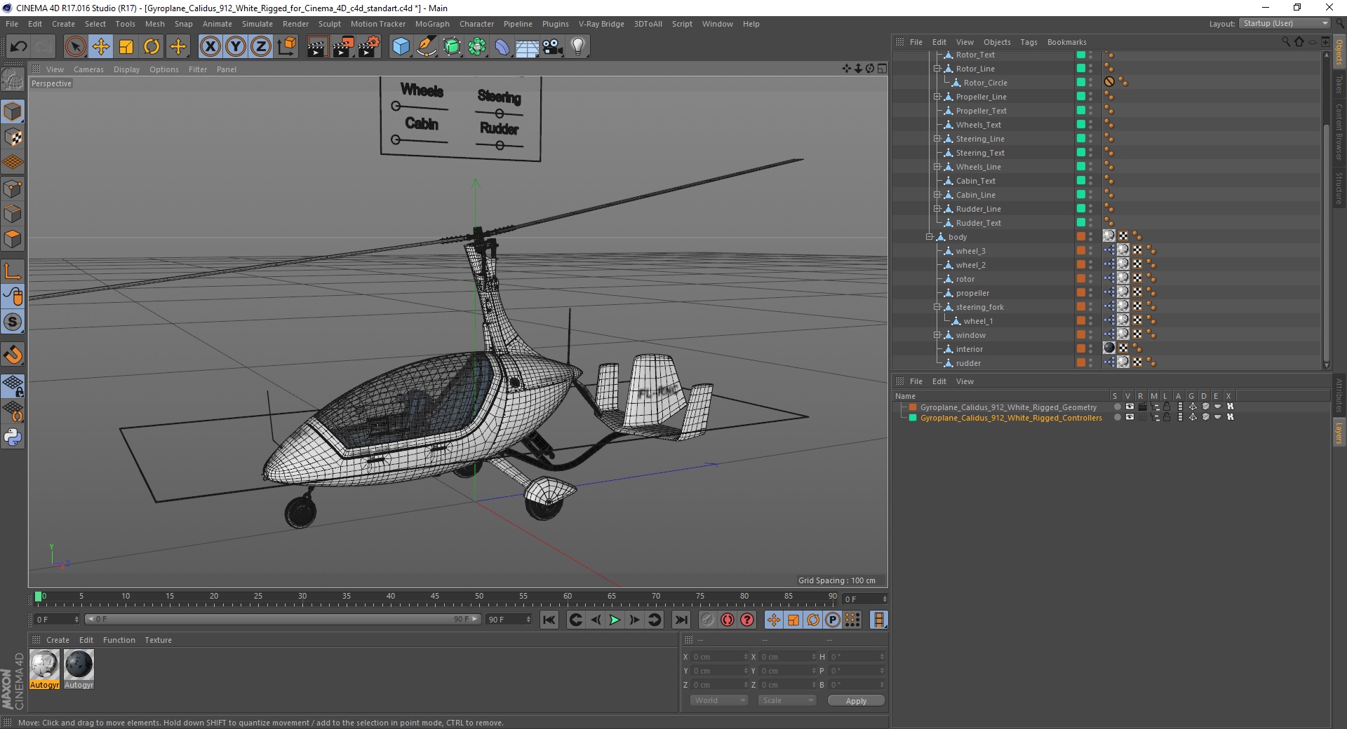 3D Gyroplane Calidus 912 White Rigged for Cinema 4D model