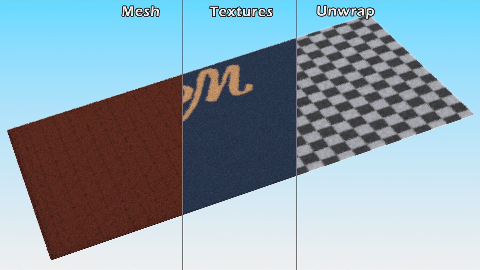3D Dirt-Repellent Blue Door Mats Fur model