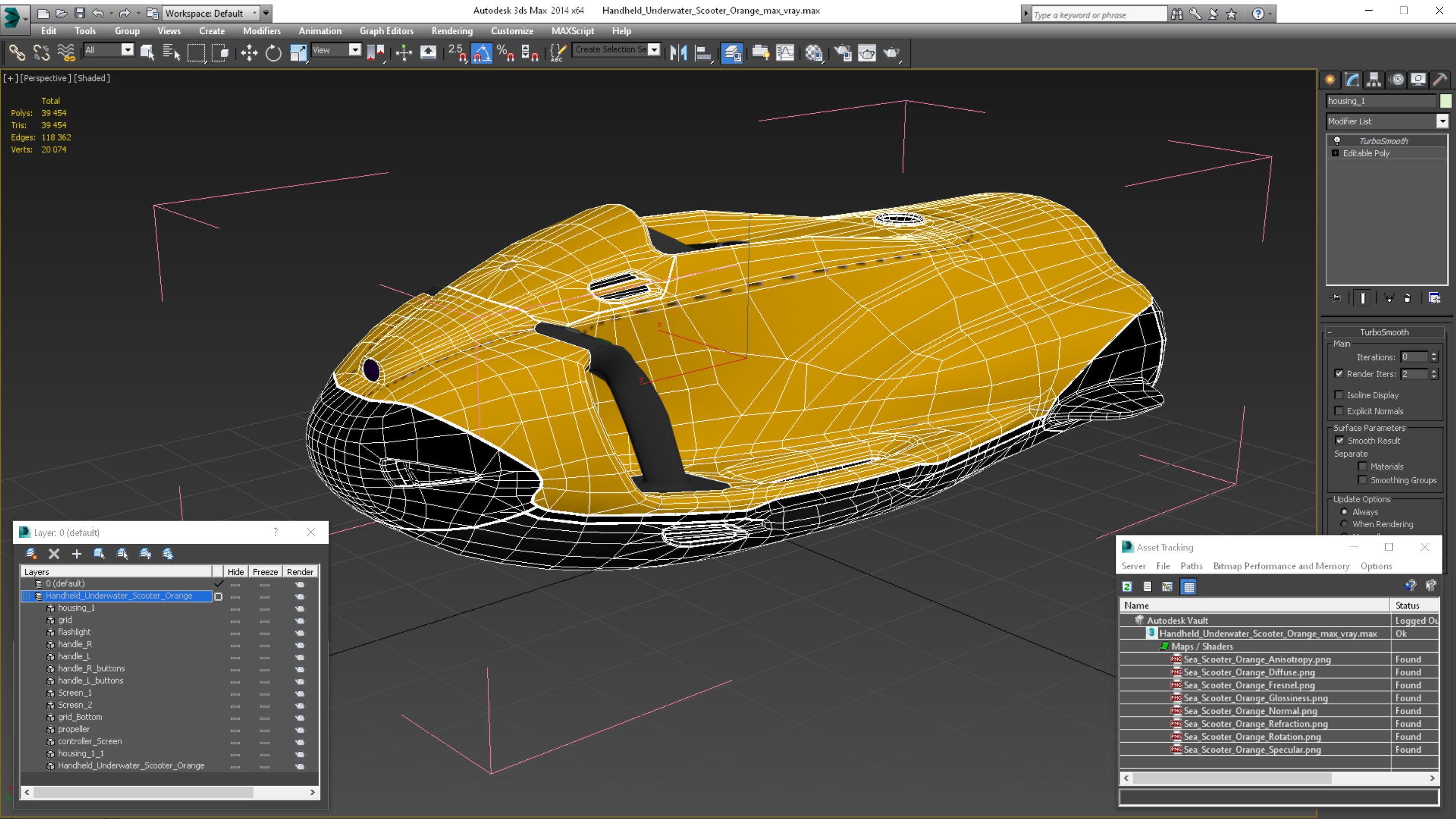 Handheld Underwater Scooter Orange 3D model