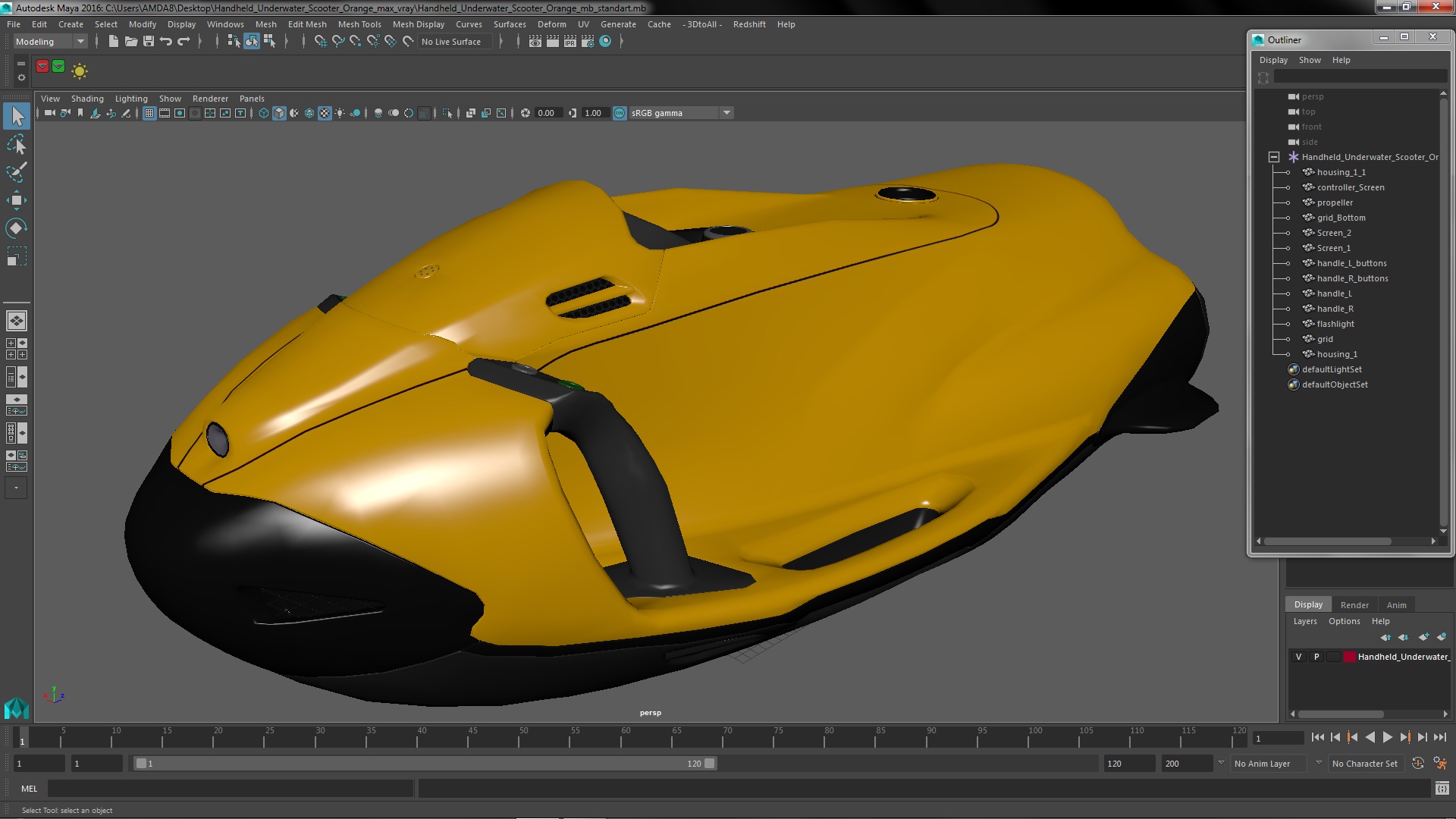Handheld Underwater Scooter Orange 3D model