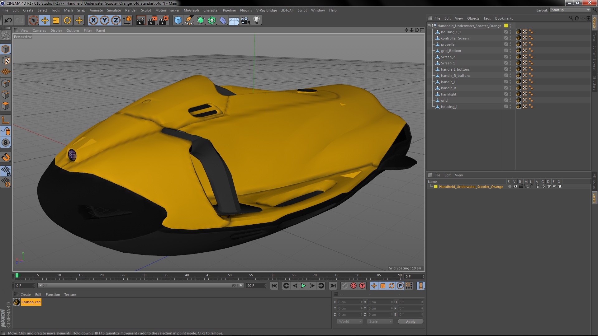 Handheld Underwater Scooter Orange 3D model