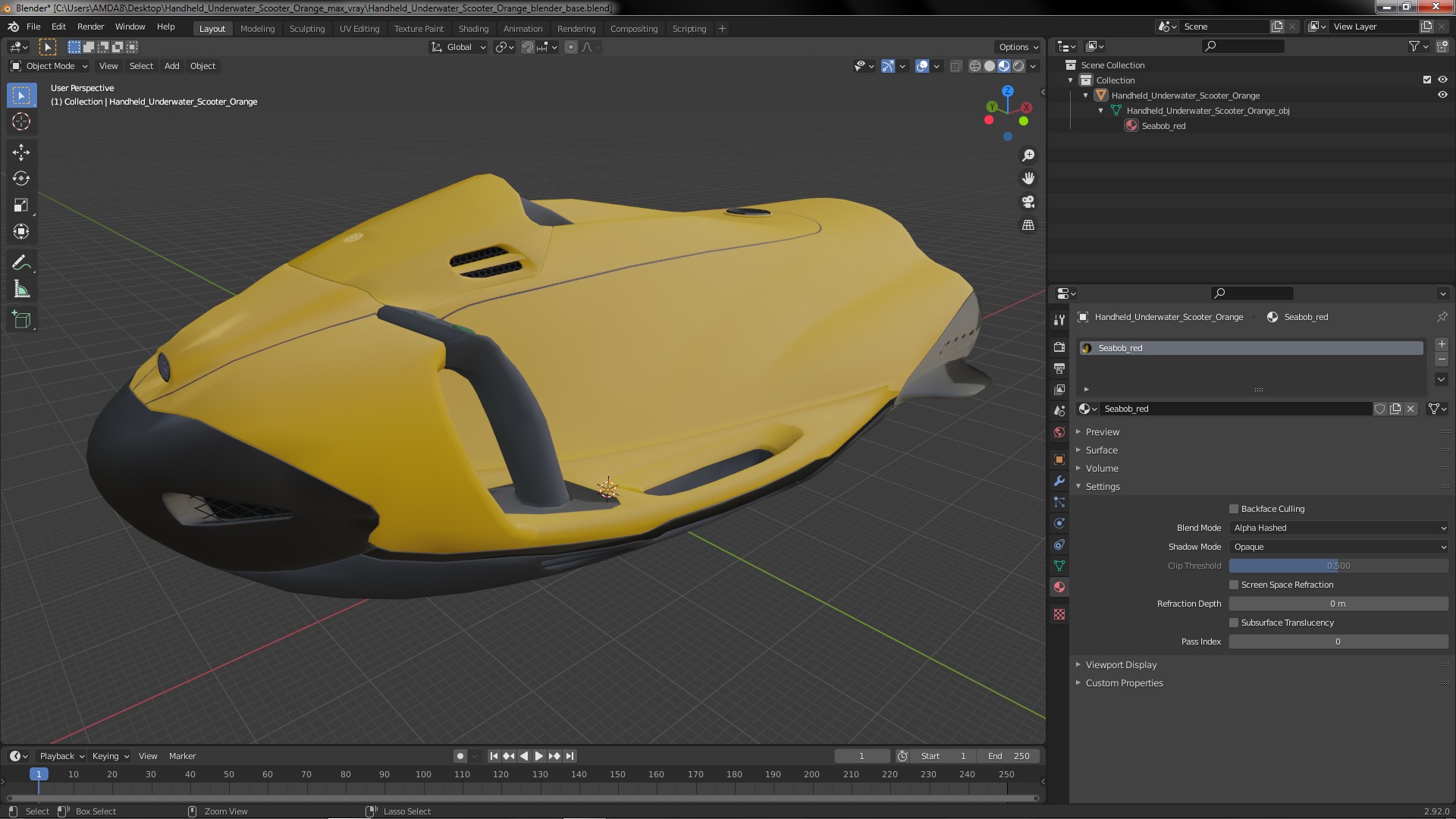 Handheld Underwater Scooter Orange 3D model