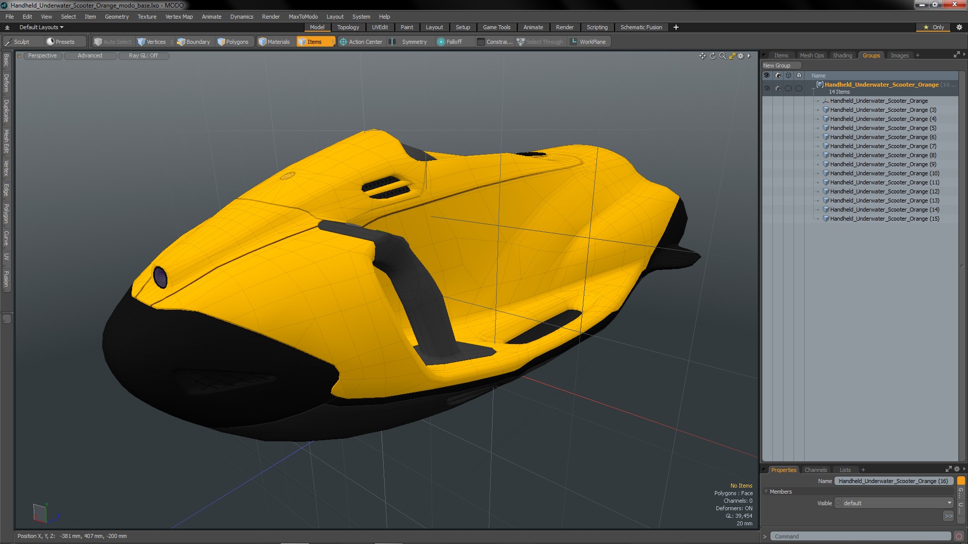 Handheld Underwater Scooter Orange 3D model