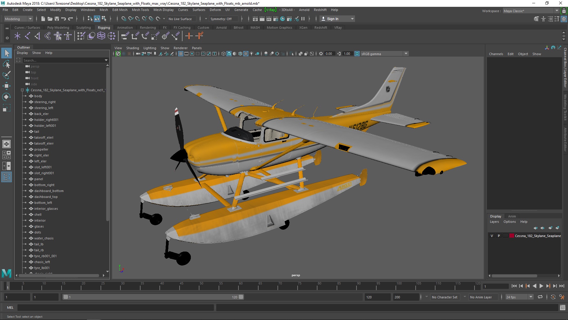 Cessna 182 Skylane Seaplane with Floats 3D model