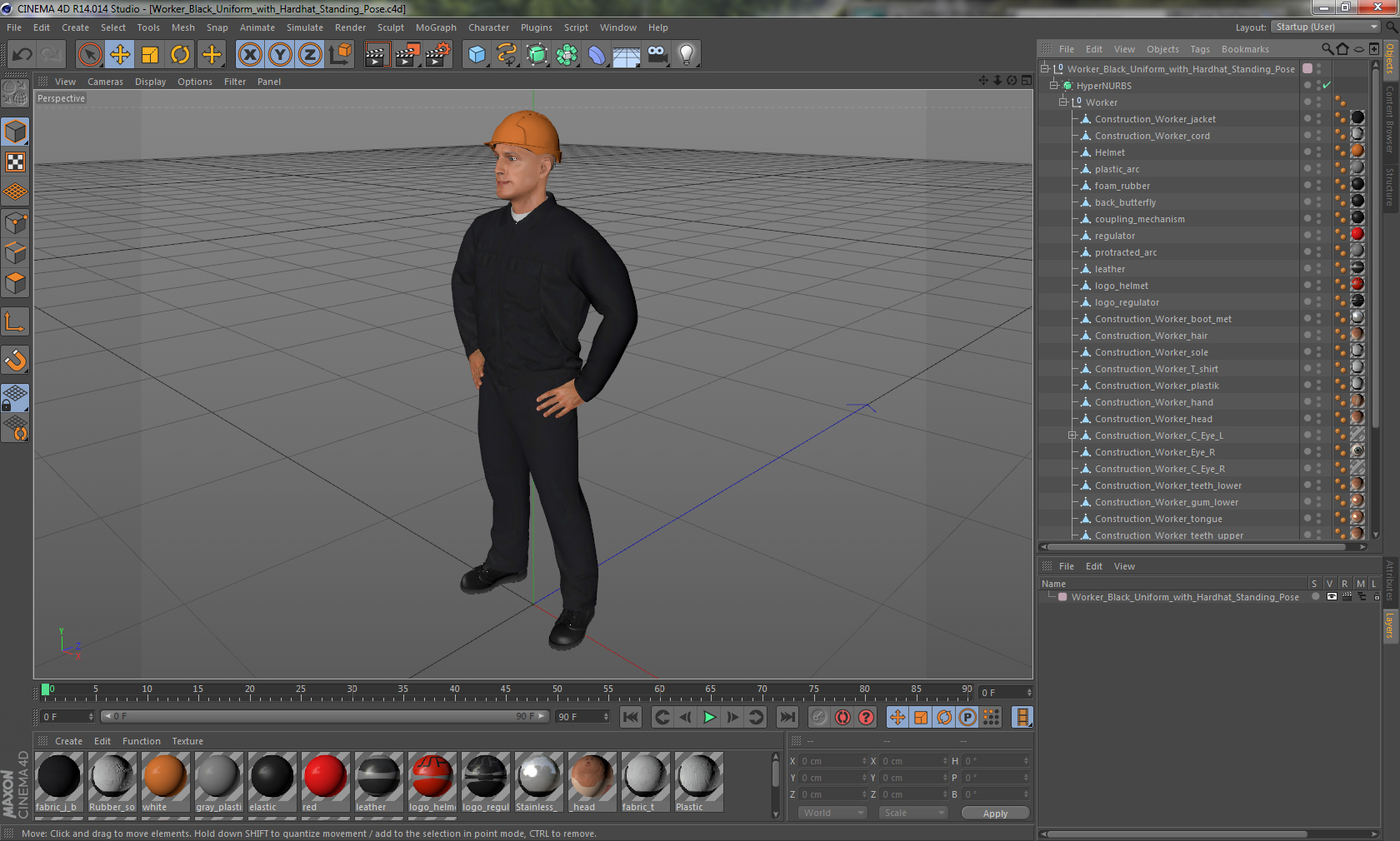 Worker Black Uniform with Hardhat Standing Pose 3D