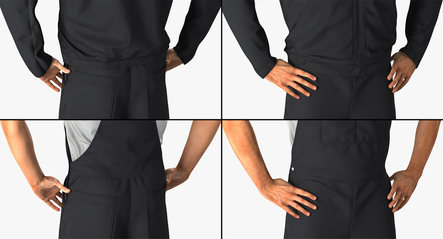 Worker Black Uniform with Hardhat Standing Pose 3D