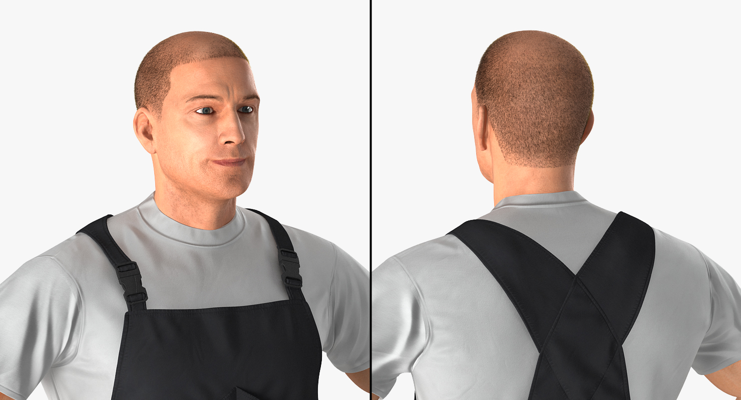 Worker Black Uniform with Hardhat Standing Pose 3D