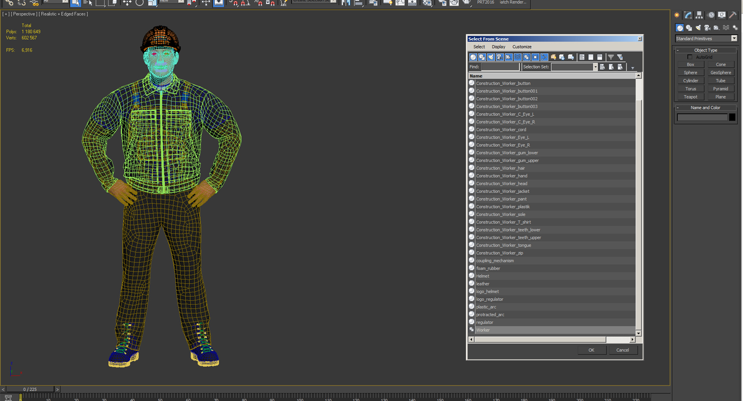 Worker Black Uniform with Hardhat Standing Pose 3D