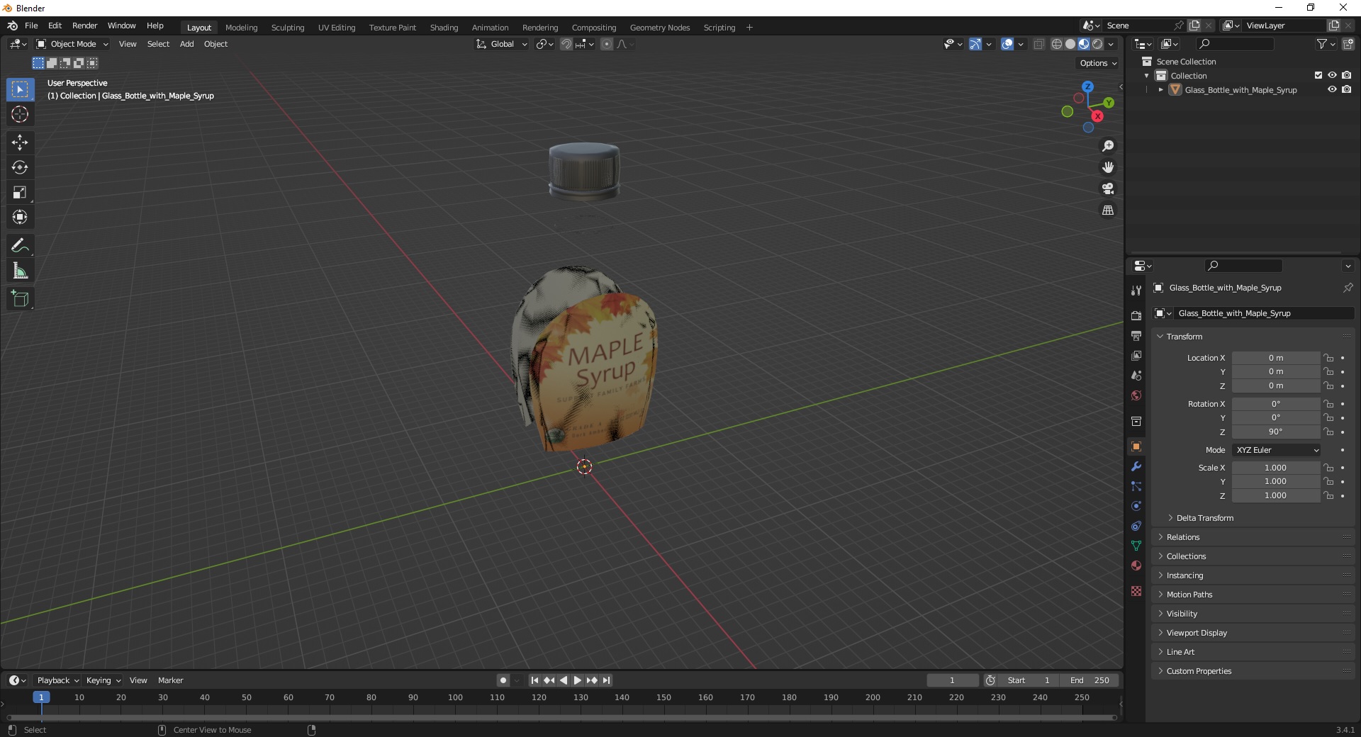 Glass Bottle with Maple Syrup 3D model