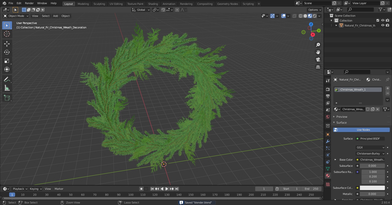Natural Fir Christmas Wreath Decoration 3D model