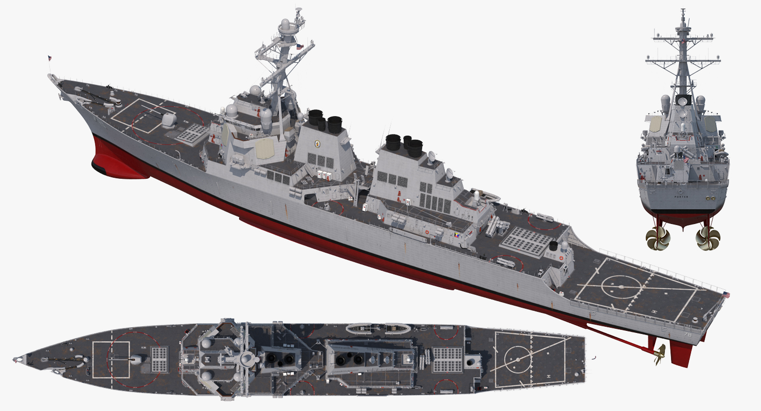 Arleigh Burke Destroyer Porter DDG 78 Rigged 3D model