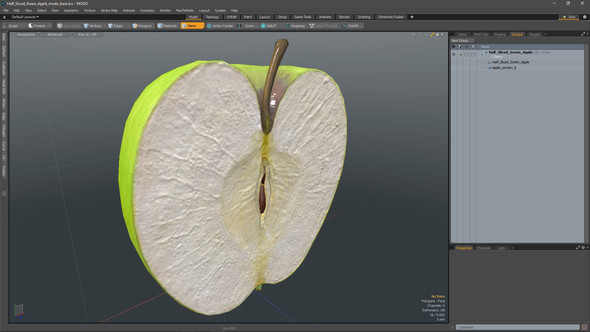 3D Half Sliced Green Apple model