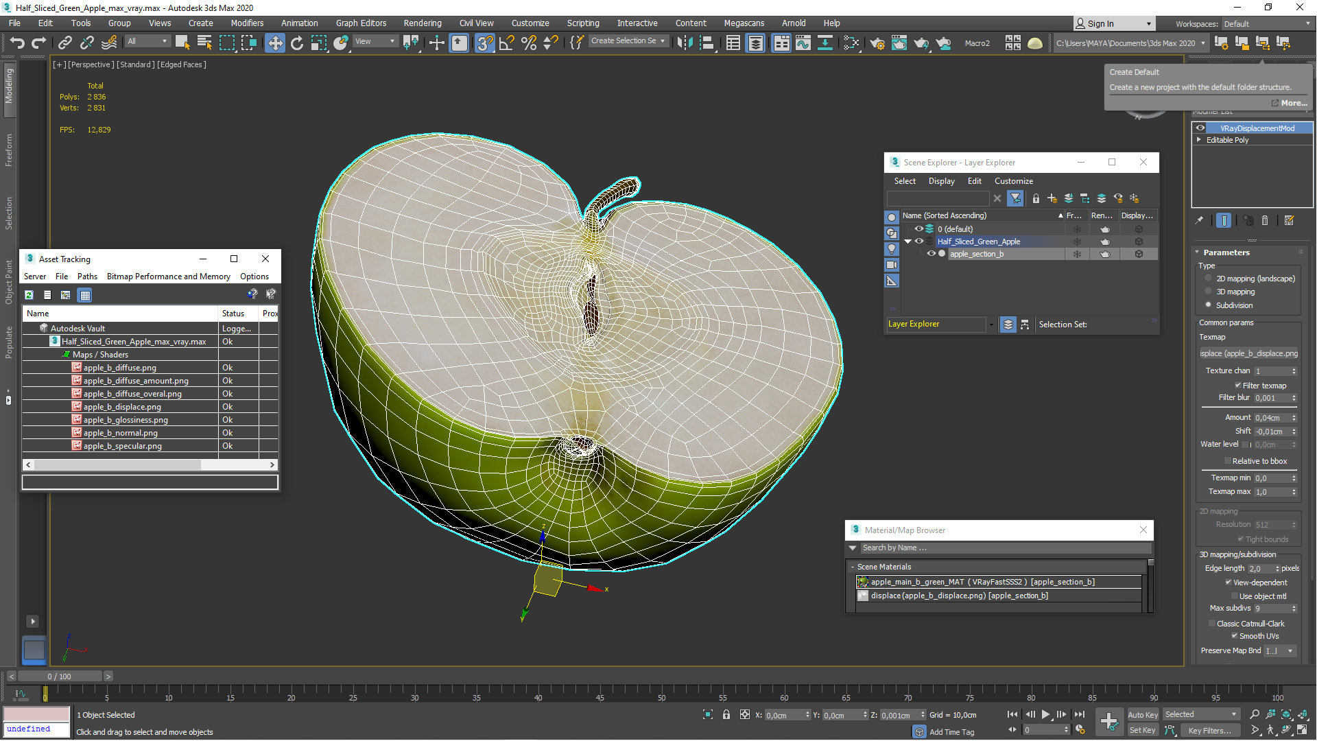 3D Half Sliced Green Apple model