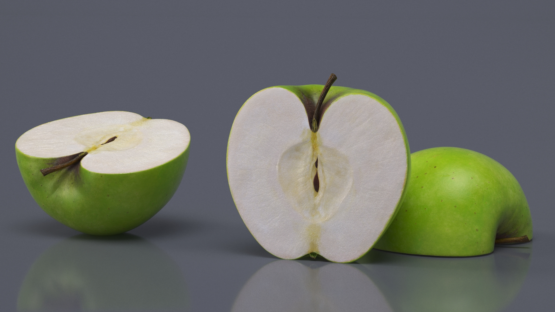 3D Half Sliced Green Apple model