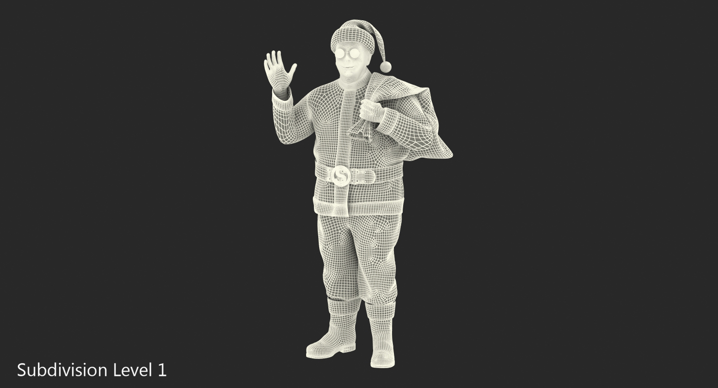 Santa Claus Holding Gift Bag with Fur 3D