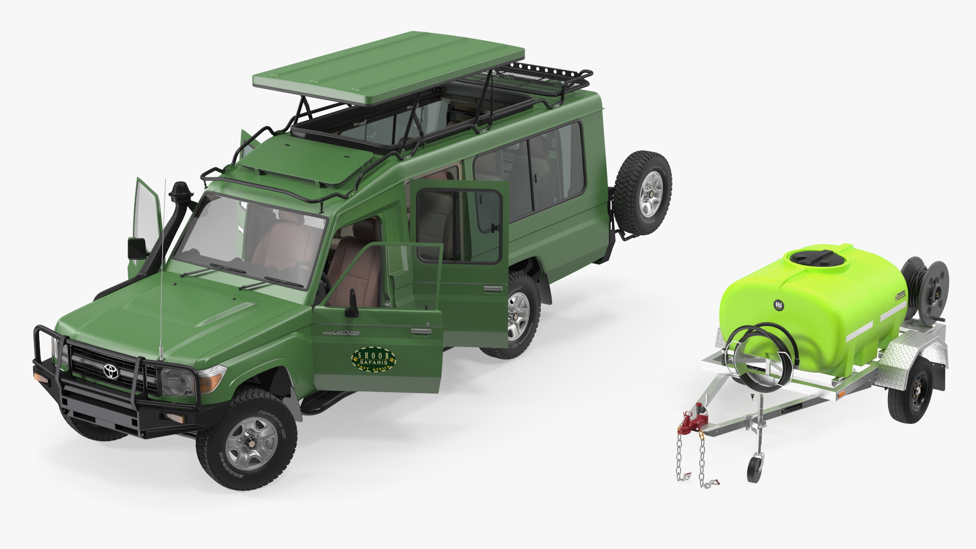 Toyota SUV with Fire Fighting Trailer Rigged 3D model
