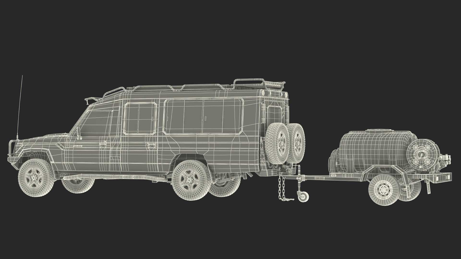 Toyota SUV with Fire Fighting Trailer Rigged 3D model