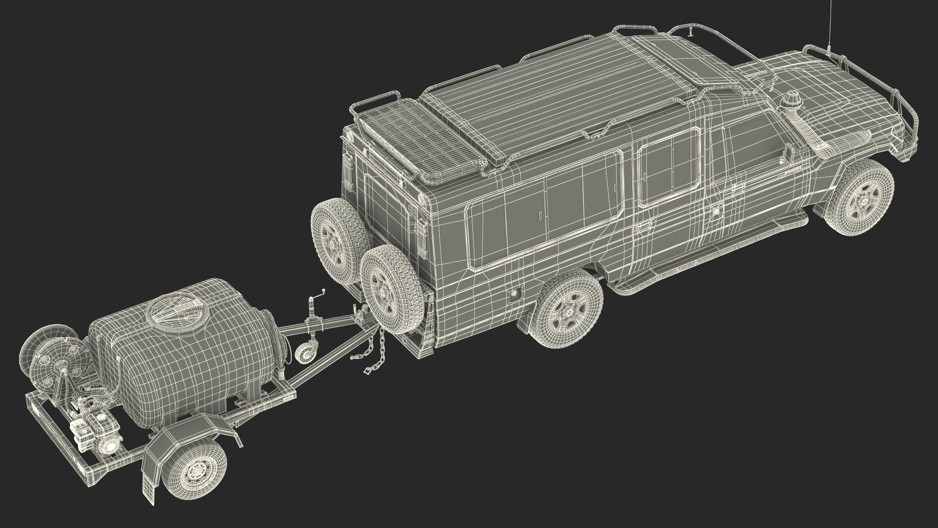 Toyota SUV with Fire Fighting Trailer Rigged 3D model