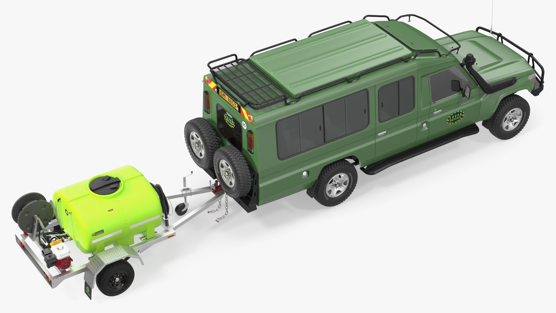 Toyota SUV with Fire Fighting Trailer Rigged 3D model