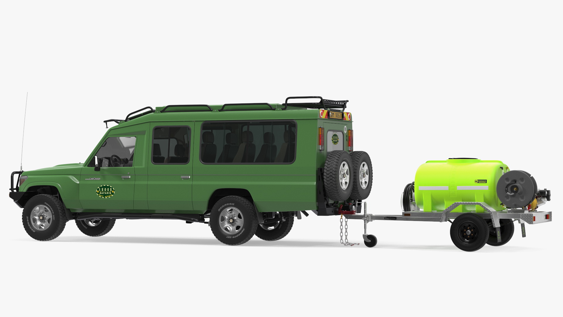 Toyota SUV with Fire Fighting Trailer Rigged 3D model