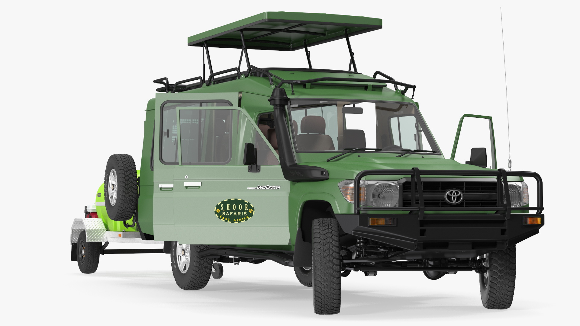 Toyota SUV with Fire Fighting Trailer Rigged 3D model