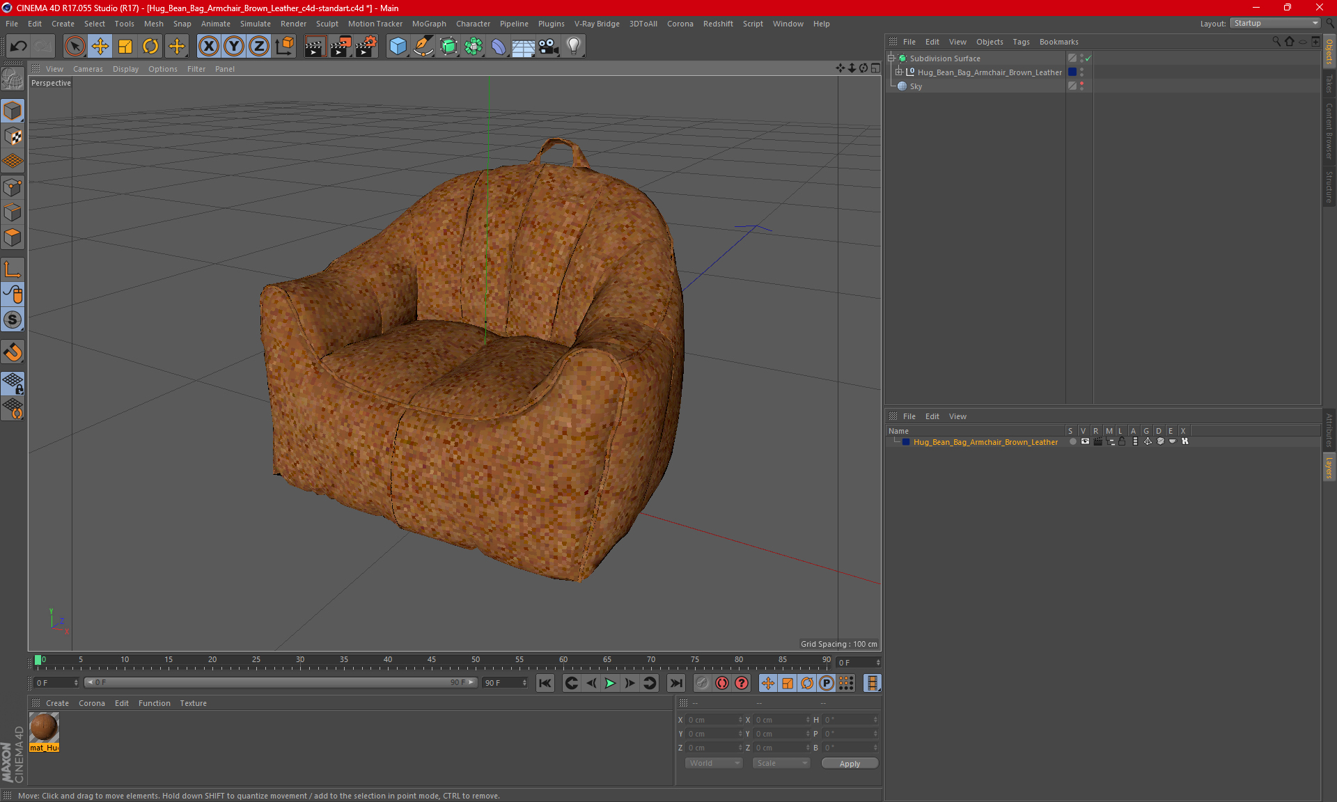 3D model Hug Bean Bag Armchair Brown Leather