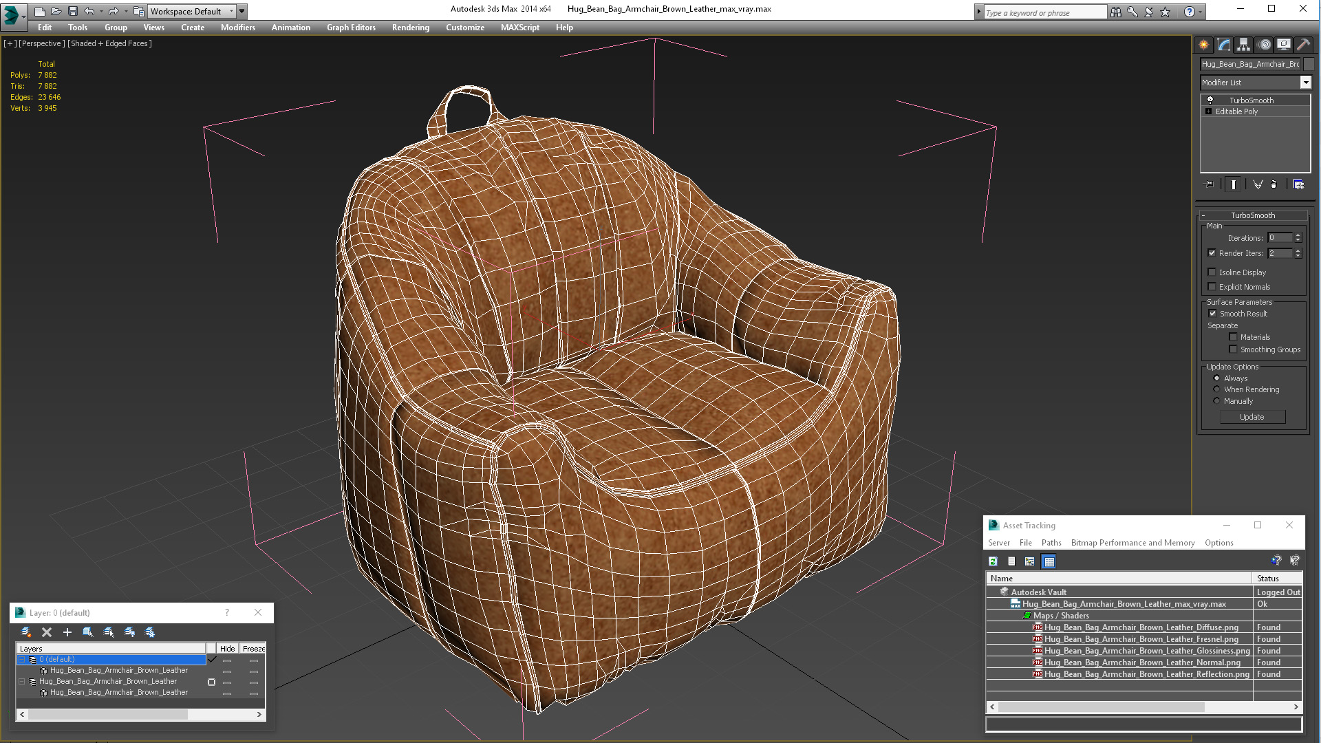 3D model Hug Bean Bag Armchair Brown Leather