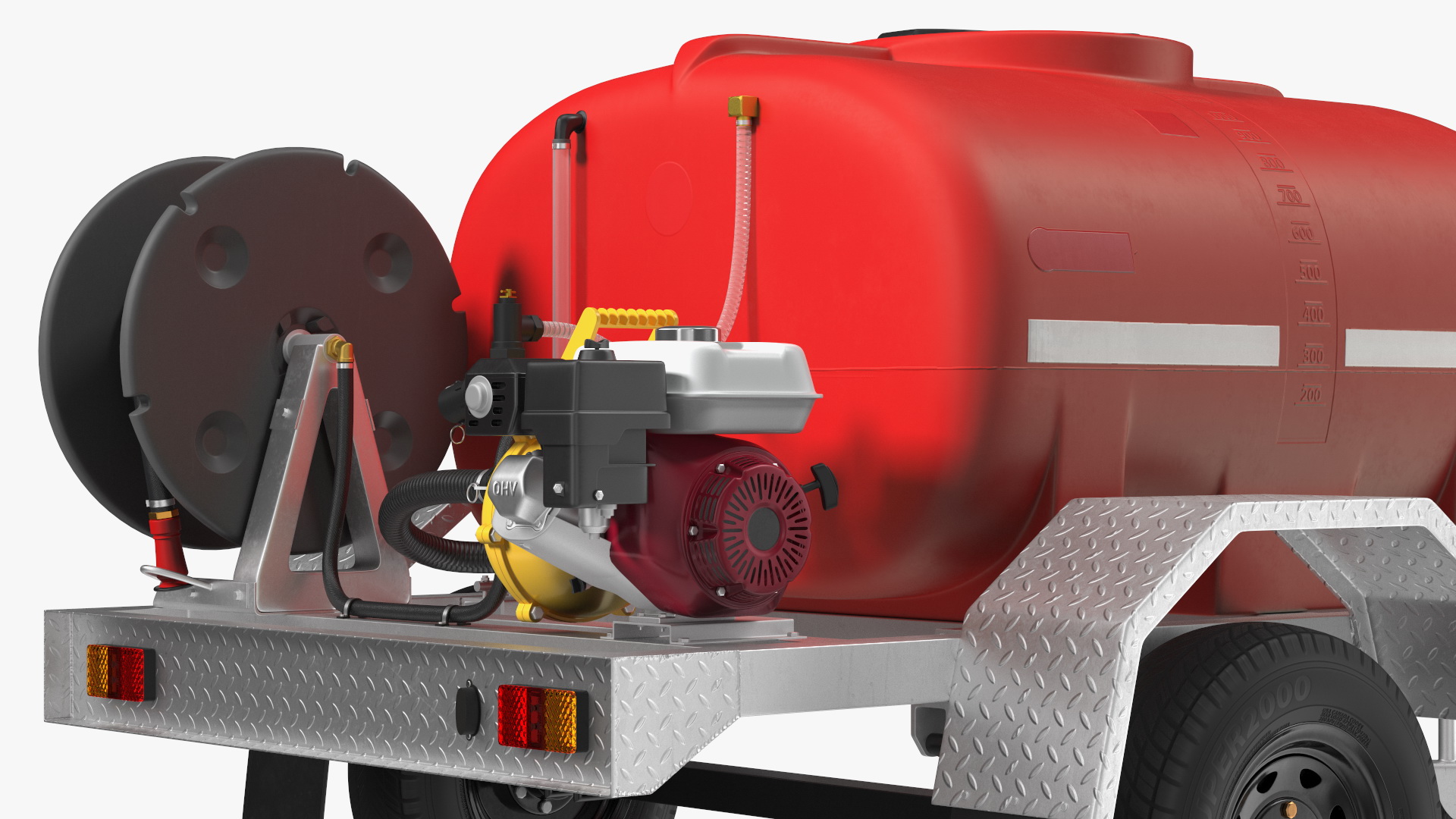 3D Portable Fire Tank Trailer with Pump Rigged model
